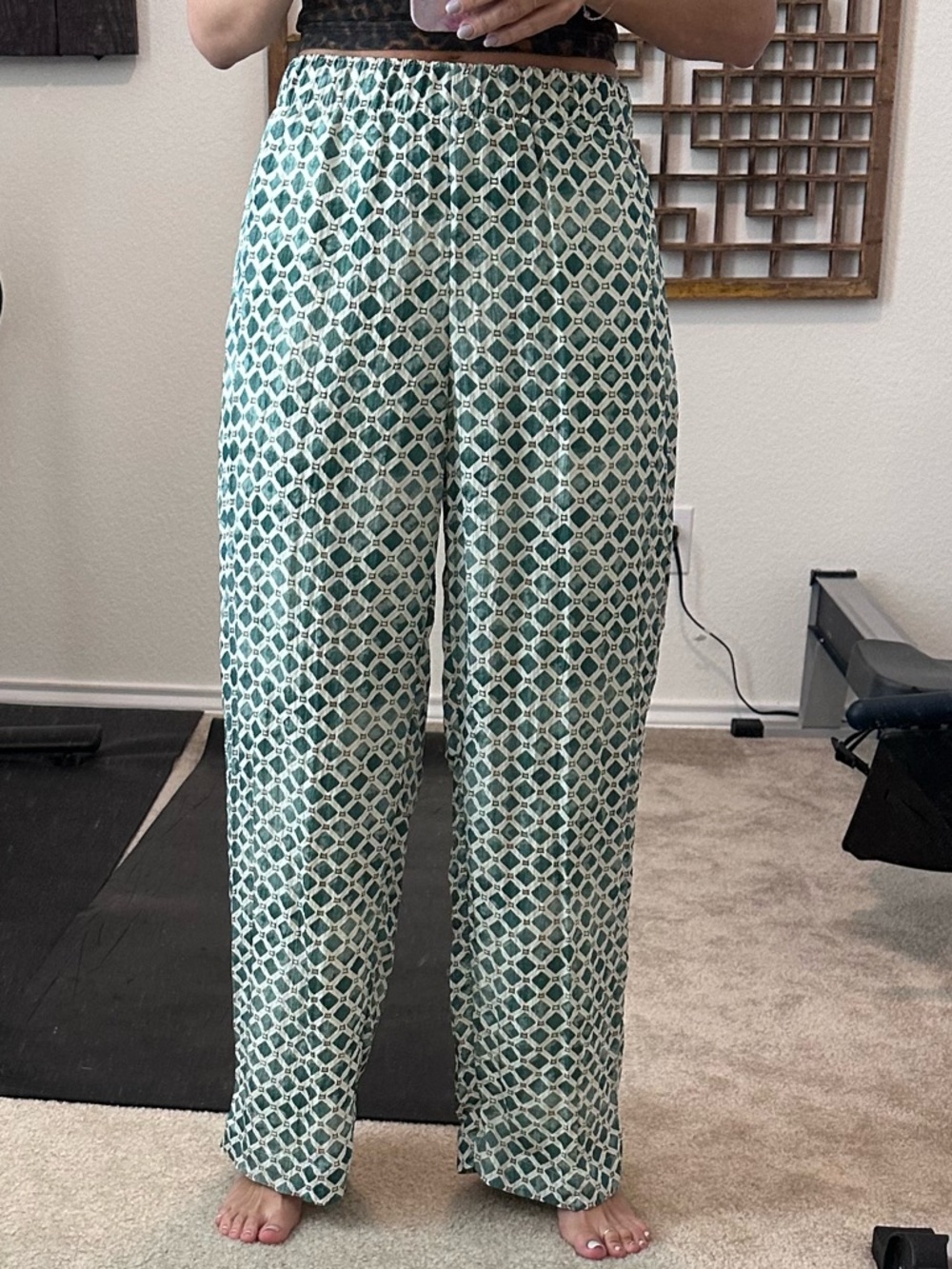 Abercrombie & Fitch Green Geometric Wide-Leg Pants